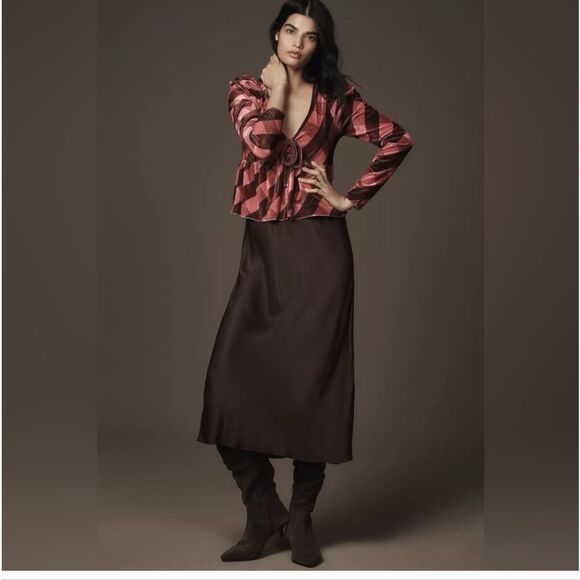 NWT Anthropology Velvet Plaid V Neck Babydoll Bow Long Sleeve Top Large - Picture 6 of 8